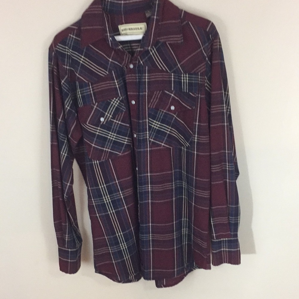 Bit & Bridle Purple Plaid  Snap Front Western Shirt Size Medium